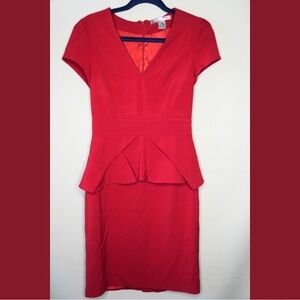 Forever 21 Red Peplum Sheath Midi Dress V-Neck